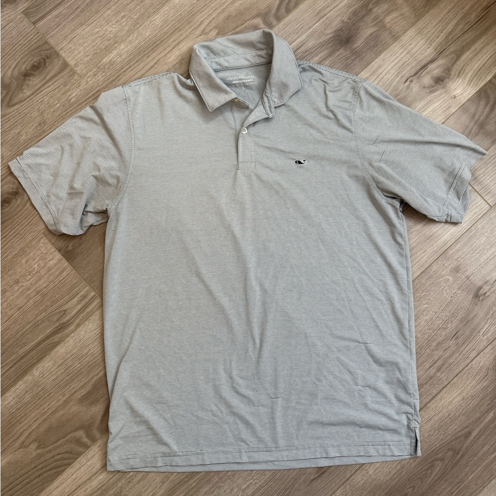 Men’s Vineyard Vines gray and white stripe polo shirt size Large